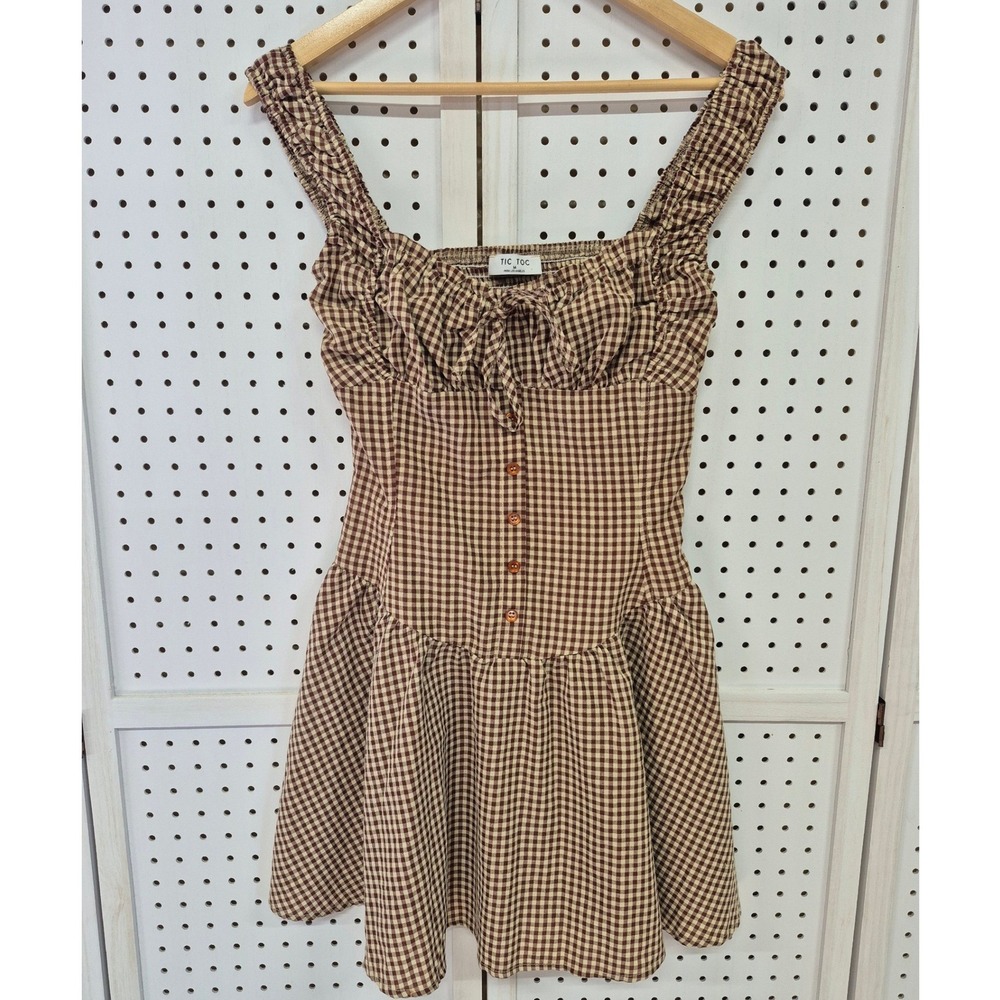 Tic Toc Los Angeles Brown Gingham Milkmaid Mini Dress Medium